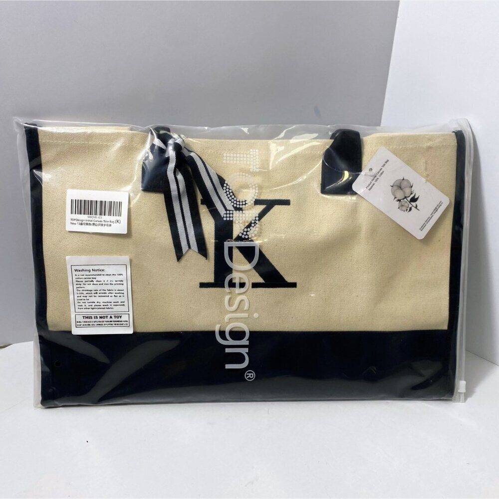 Embroidery Initial Canvas Tote Bag, 'K', Personalized Present Gift Carry All